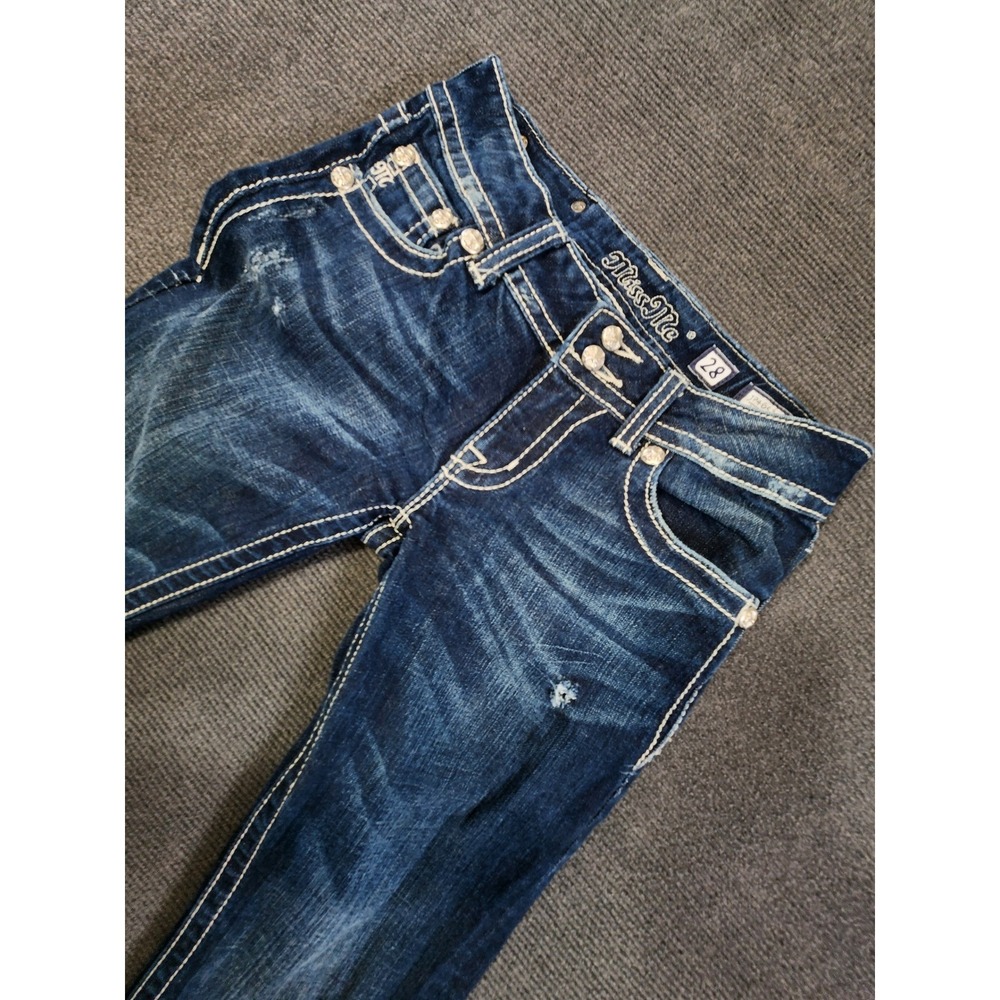 Miss Me Bootcut Jeans Women 28 Blue Embellished Pocket Y2K - Picture 10 of 15